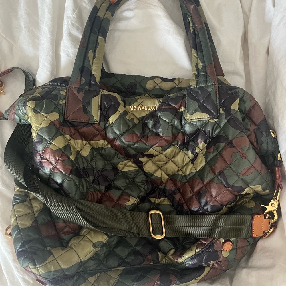 MZ Wallace Green and Brown Quilted Tote Bag